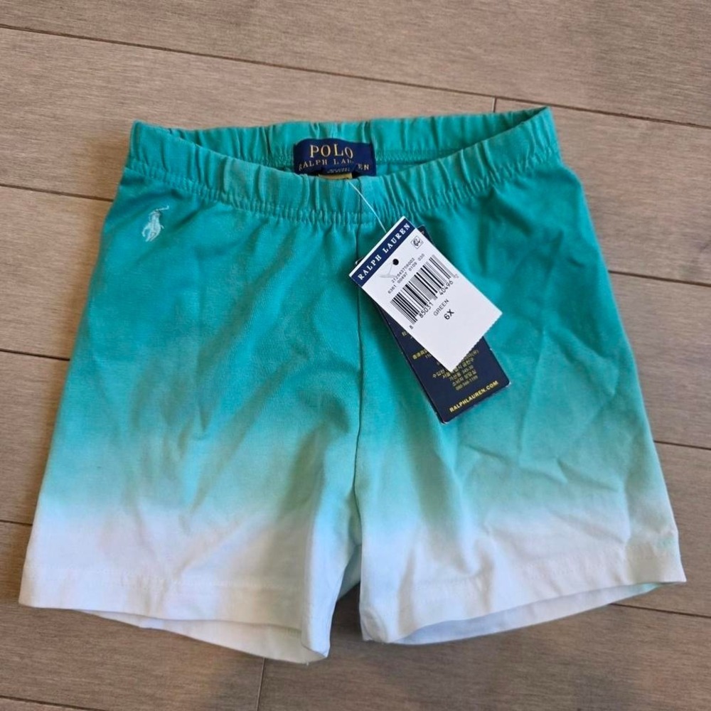 Polo Ralph Lauren Girls Ombre Dip Dye Shorts Green White Size 6X NWT